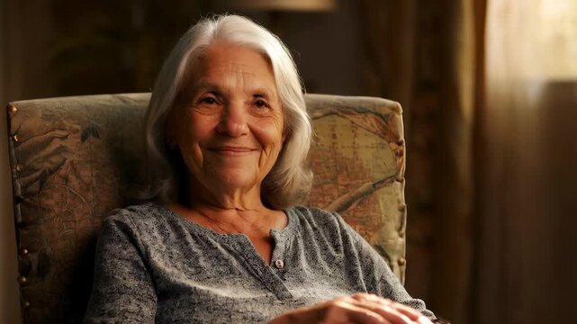 title: Elderly Woman Smiling in Armchair