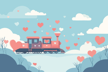 Valentines Love Train Journey Illustration Symbolizing Shared Path Romance and Relationship Adventure