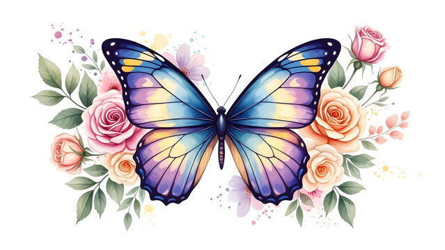 Blue and Purple Butterfly with Pink and Orange Roses valentain photo