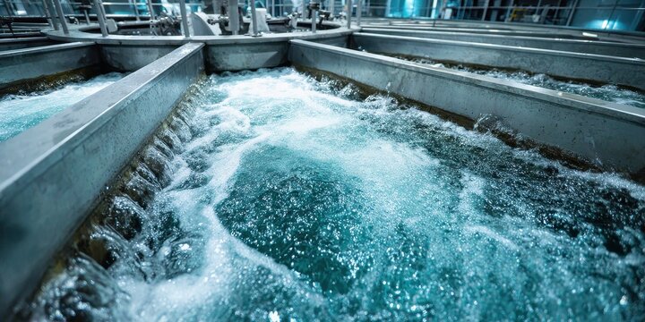 Water treatment plant with aeration basins and turbulent water flow
