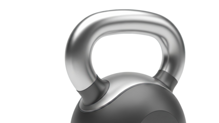 Close-up of a modern kettlebell with a silver handle