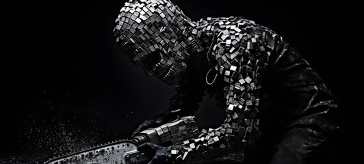 Fototapeta premium art of Chainsaw a black and white high contrast full body ,generative AI