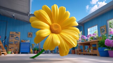 Giant Daisy Flower Bloom in Workshop, Dreamy Still Life