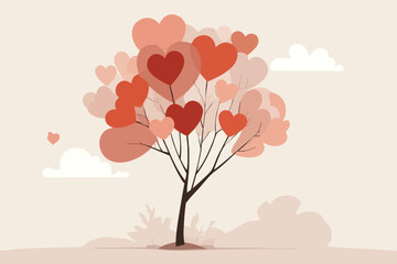 Valentines Love Tree Illustration Representing Growth Stability Deep Romance and Emotional Connection