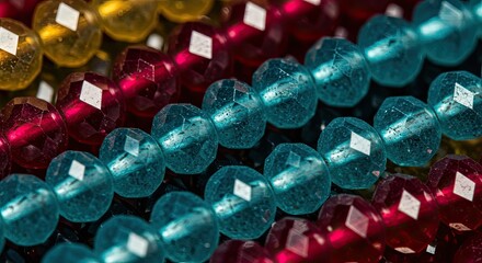 Close up of colorful gemstone beads arranged for jewelry design