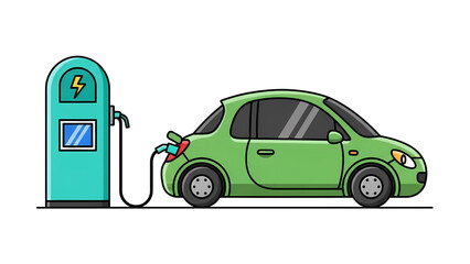 Electric Car Charging at Station Vector Eco-Friendly Electric Auto Charging 