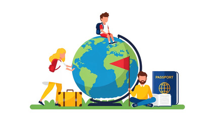 Happy Family Traveling Around the World concept  Family Vacation Concept 
