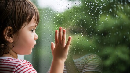 Kid Looking Out in Rain Toddler Watching Rain Outside Through  Window