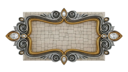 Ornate Gold and Silver Frame with Gemstones on Stone Background