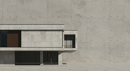 Modern architectural design with concrete facade and dark glass windows