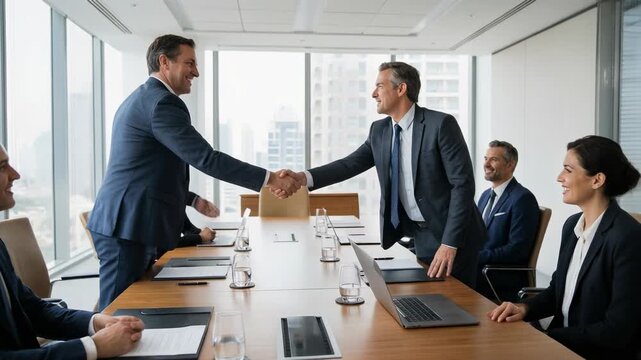Successful Business Meeting with Handshake in Modern Conference Room
