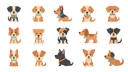 Fototapeta premium Collection of cute dog icons in different poses and expressions