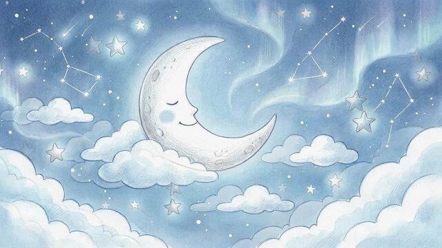 Whimsical Moon and Starry Night Sky Illustration for Dreamy Artwork