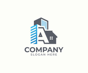 Set of real estate logo template with alphabet and building vector concept