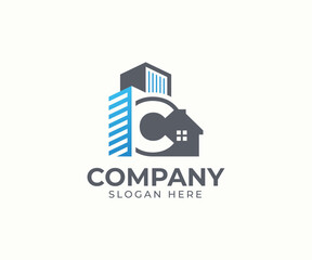 Set of real estate logo template with alphabet and building vector concept