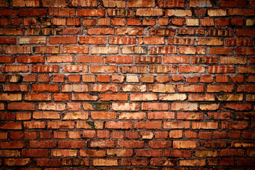 texture dark brick wall of old castle, ancient red stone background