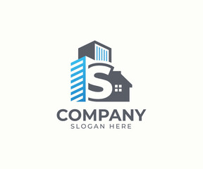 Set of real estate logo template with alphabet and building vector concept