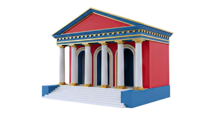 Colorful Miniature Classical Building with Columns and Pediment