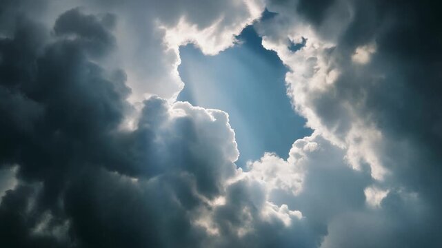Dramatic cloud formation with a blue sky peeking through, perfect for nature and weather themes
