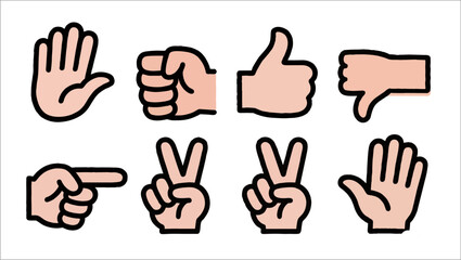 Hand gesture icon set, minimal flat vector, UI symbols