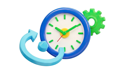 3D Clock with Gear and Arrow Icon
