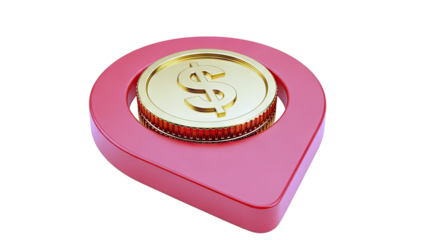 Red map pin with gold dollar coin