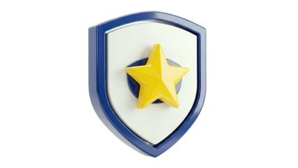 3D Rendered Shield with Yellow Star and Blue Border