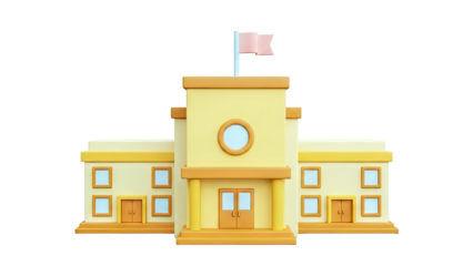 Cartoon School Building with Flag