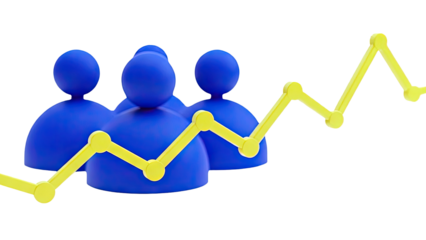 Blue figures and upward trending yellow graph