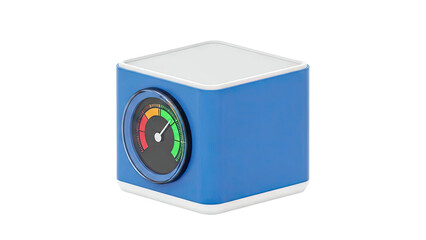 Cube-shaped device with a circular gauge indicator