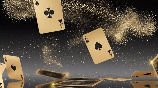 Luxury Playing Cards Falling Magic Golden Glitter Casino Background