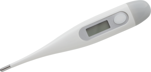 Digital medical thermometer for fever measurement isolated on white background
