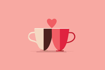 Valentines Two Cups One Heart Illustration Symbolizing Shared Love Connection and Romantic Bond