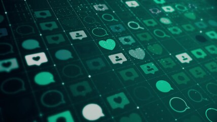 Digital Social Media Network with Chat, Like, and User Interaction Icons-Loopable