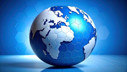 Stylized blue globe with hexagonal digital pattern