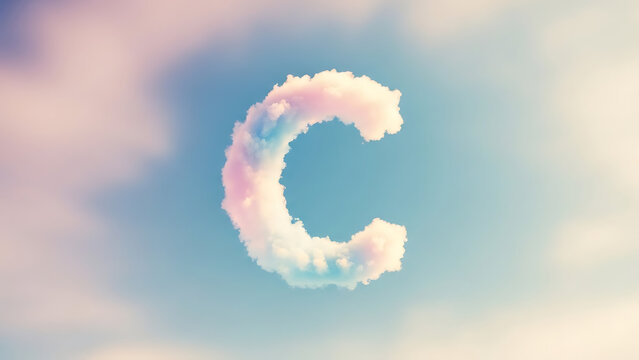 3D Cloud Font Letter C: Soft Pastel Alphabet Character Floating in a Dreamy Gradient Sky - Powered by Adobe
