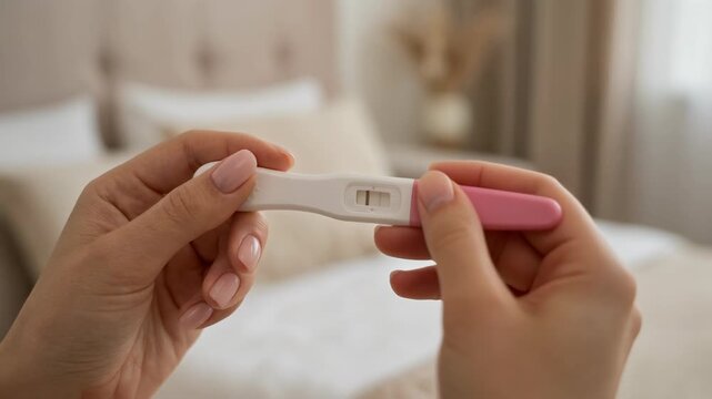 Positive pregnancy test in hand, symbolizing hope and new beginnings in a cozy home environment