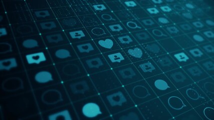 Digital Social Media Network with Chat, Like, and User Interaction Icons-Loopable