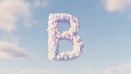 Naklejka premium Cloud Letter B Floating in Blue Sky: Soft Fluffy Alphabet Symbol. Heavenly Font Concept and 3D Render Element.
