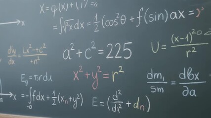 Mathematical formulas and equations on a chalkboard in a study setting for educational content - Powered by Adobe