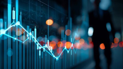 Businessman walking near financial graphs with glowing data visualization - Powered by Adobe