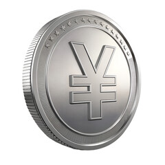 Realistic 3D Japanese Yen Silver Coin Isolated on a Neutral Background