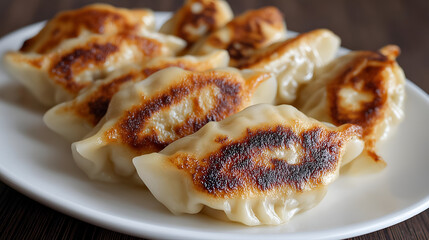 A delicious plate of golden-brown dumplings, perfectly cooked and served hot. Ideal for sharing or enjoying solo, these treats are a culinary delight.