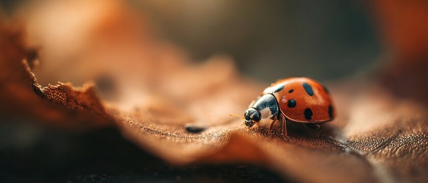 Ladybug on leaf close up outdoors