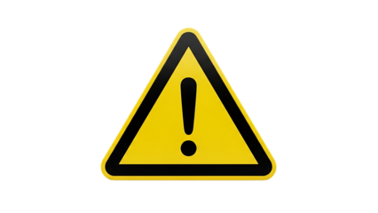 Warning sign with exclamation mark isolated on transparent background
