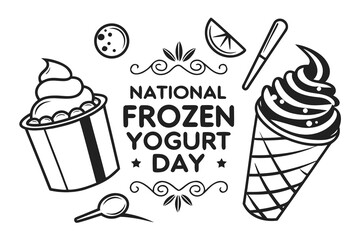 National Frozen Yogurt Day Vector Illustration, Delicious Frozen Dessert and Sweet Treat Graphic