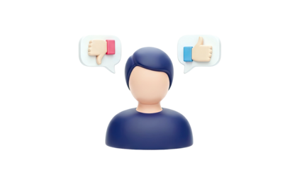 3D Icon of Person with Thumbs Up and Thumbs Down Speech Bubbles