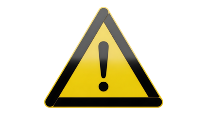 Yellow warning sign with exclamation mark isolated on transparent background