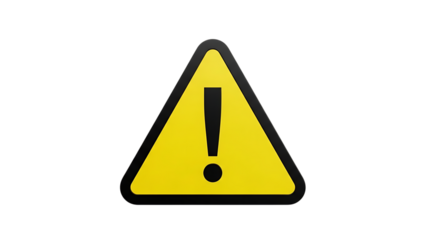 Yellow warning triangle sign with exclamation mark isolated on transparent background