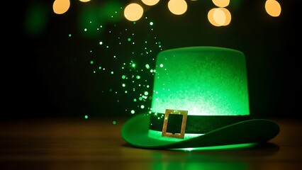 St patrick's day green hat with glasses and lights irish holiday celebration